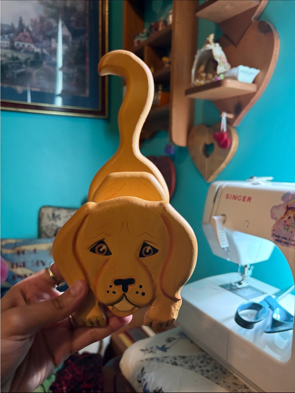 Vintage Tiger Lily 1997 Jeff Mckinley Wooden Dog Letter/Napkin Holder